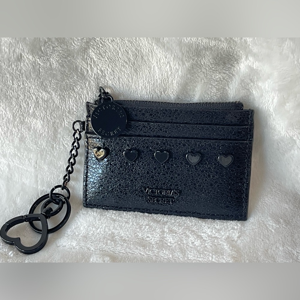 Victoria’s Secret keychain card holder with a zipper black multi pocketed